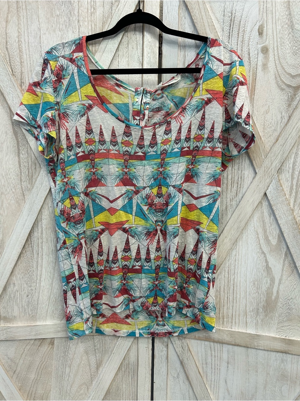 Eleven Paris Multicolor Geo Scoop Neck Tee - Red, Yellow, Blue